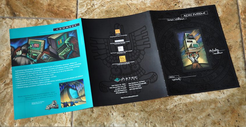 Original 6 page print brochure design and production for Aztec Systems Inc. by Hogan Design - outside spread